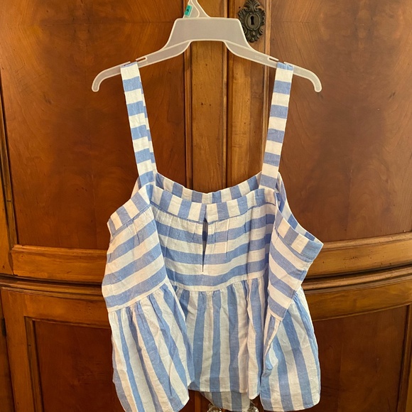 Breezy Blue & White Striped XL Petite Linen LOFT Sleeveless Peplum Top - Picture 3 of 8